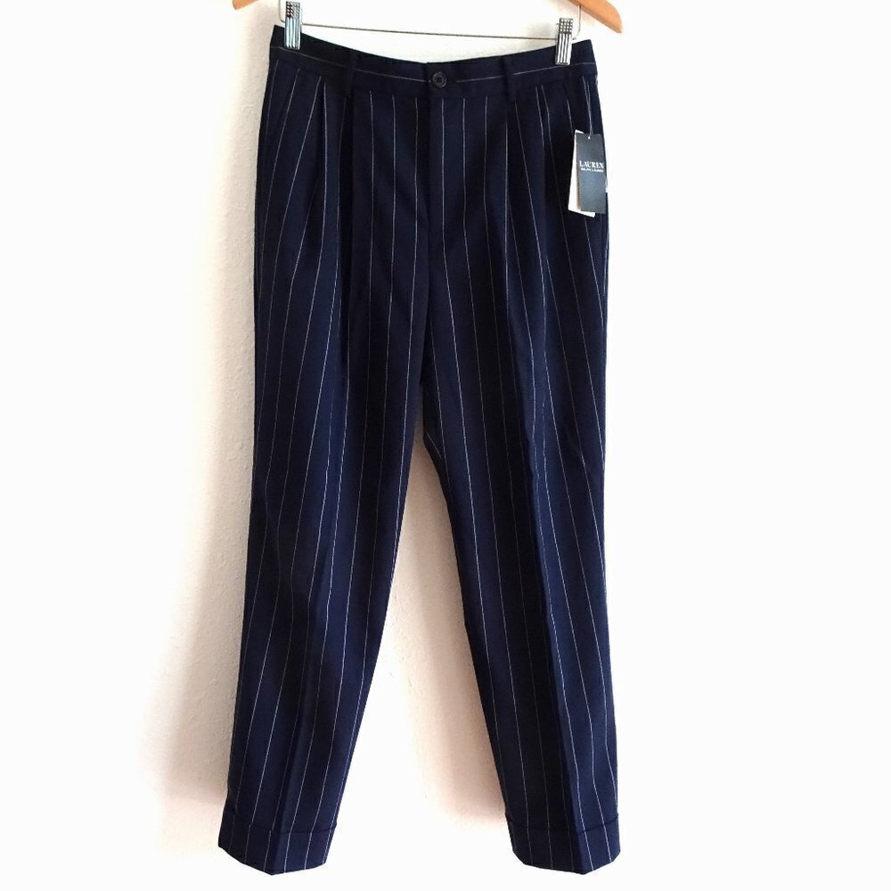 Ralph Lauren Pinstripe Pants Women's Size 4 Blue Wool Blend Professional Career
